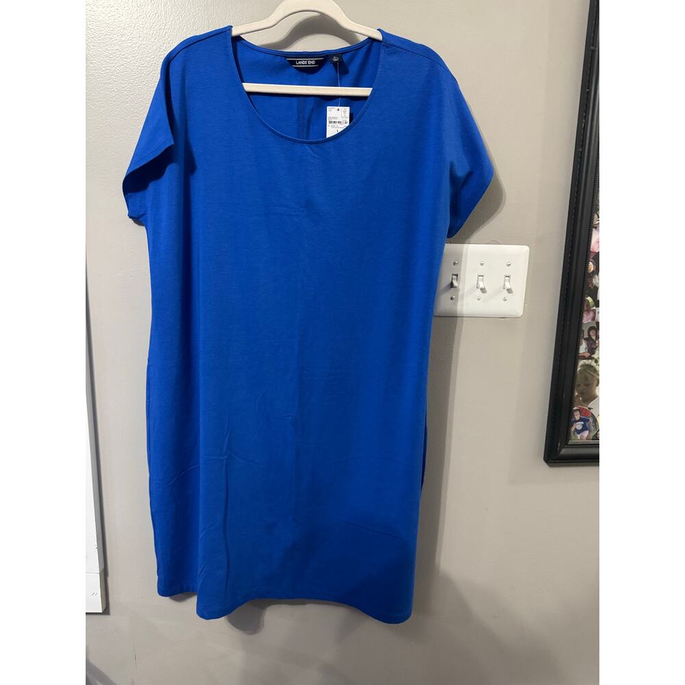 Lands’ End Women’s Pima + Modal Blue Short Sleeve Soft Tee Shirt Dress -Sz L NWT